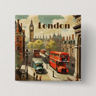 Bóton Quadrado 5.08cm Londres Vintage Big Ben Texto Personalizado