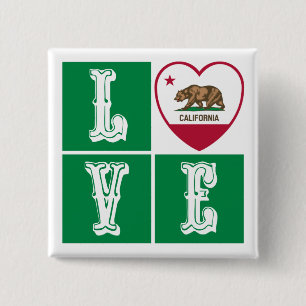 Bóton Quadrado 5.08cm Love California State Flag Heart Pride