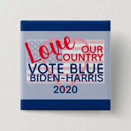 Bóton Quadrado 5.08cm Love Our Country Vote Blue Biden-Harris 2020
