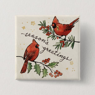 Bóton Quadrado 5.08cm Lovebirds do cardeal do Natal