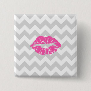 Bóton Quadrado 5.08cm Lt branco cinzento Chevron, beijo cor-de-rosa do