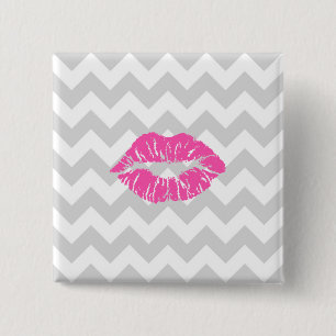 Bóton Quadrado 5.08cm Lt Cinza White Chevron, Beijo Lipstick Rosa
