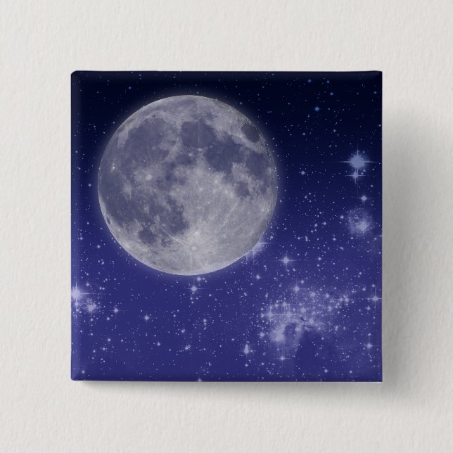 Bóton Quadrado 5.08cm Lua e Estrelas brilhantes (Frente)