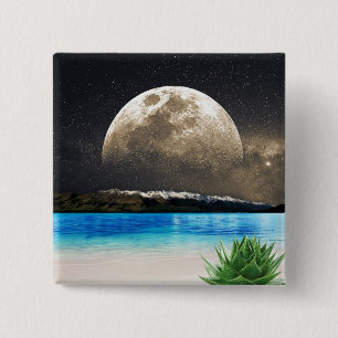 Bóton Quadrado 5.08cm Lua E Praia