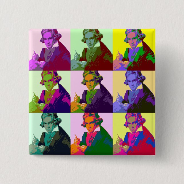 Bóton Quadrado 5.08cm Ludwig Van Beethoven Pop Art (Frente)