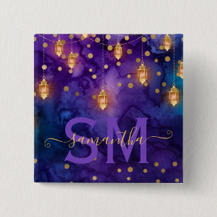 Bóton Quadrado 5.08cm Luminária com Monograma Roxo e Azul