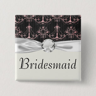 Bóton Quadrado 5.08cm lustre shabby chic mod pin damasco preto