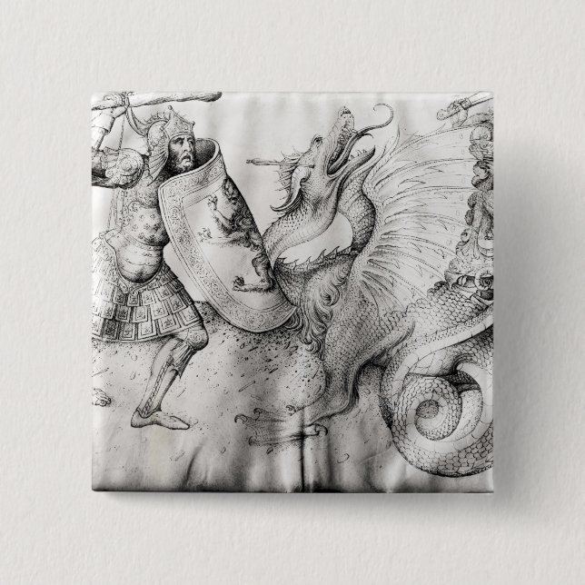Bóton Quadrado 5.08cm Lute entre os guerreiros e um dragão, c.1450 (Frente)