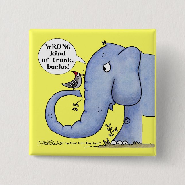 Bóton Quadrado 5.08cm Má compreensão do elefante e do pica-pau (Frente)