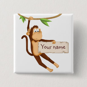 Bóton Quadrado 5.08cm Macaco engraçado que guardara seu texto