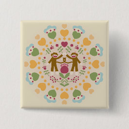 Bóton Quadrado 5.08cm Macaco-meias amantes em um jardim popular