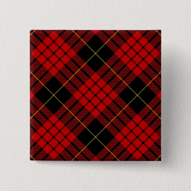 Bóton Quadrado 5.08cm MacQueen Tartan Red and Black Xadrez (Frente)