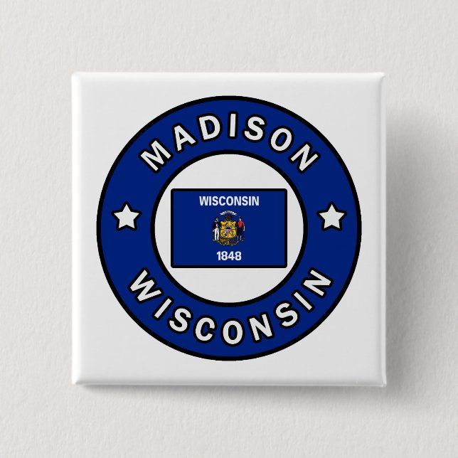 Bóton Quadrado 5.08cm Madison Wisconsin (Frente)