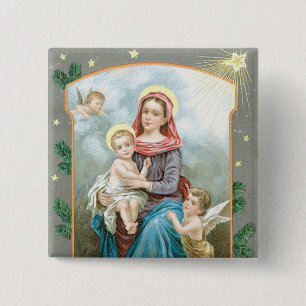 Bóton Quadrado 5.08cm Madonna com a criança Cristo