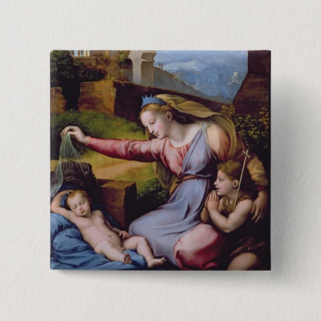 Bóton Quadrado 5.08cm Madonna do Diadem azul ou Madonna de t (Frente)