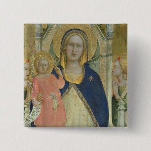 Bóton Quadrado 5.08cm Madonna e a criança enthroned com santos, detalha