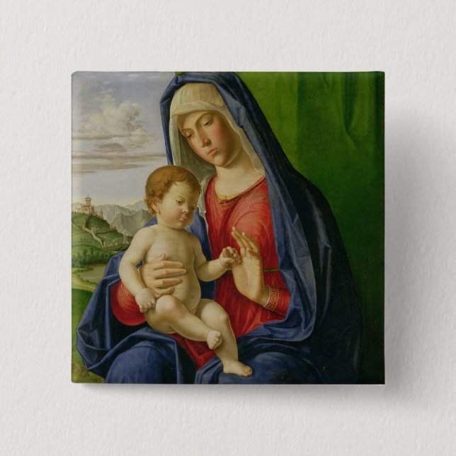 Bóton Quadrado 5.08cm Madonna e criança, 1490s (Frente)