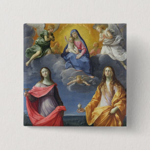Bóton Quadrado 5.08cm Madonna e criança com St. Lucy e Maria Madalena