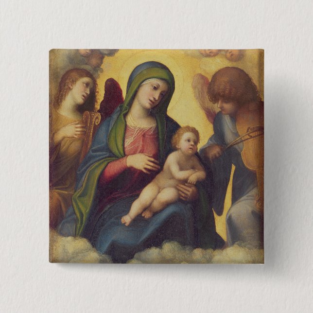 Bóton Quadrado 5.08cm Madonna e criança e criança na glória, c.1520 (Frente)