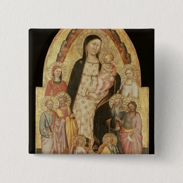 Bóton Quadrado 5.08cm Madonna e criança Enthroned (Frente)
