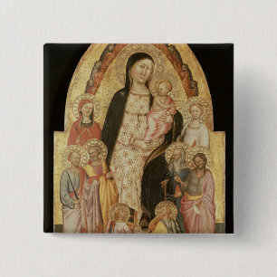 Bóton Quadrado 5.08cm Madonna e criança Enthroned