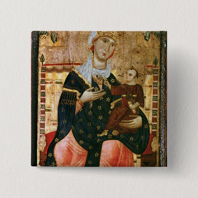 Bóton Quadrado 5.08cm Madonna e criança Enthroned, c.1260 (Frente)