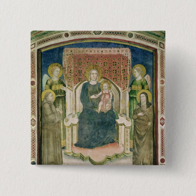 Bóton Quadrado 5.08cm Madonna Enthroned com o St Francis de Assisi (Frente)