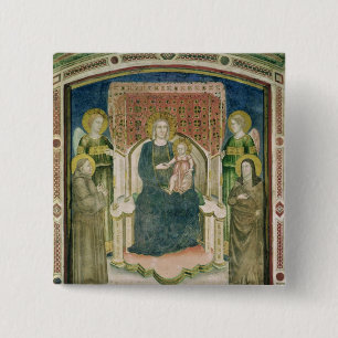 Bóton Quadrado 5.08cm Madonna Enthroned com o St Francis de Assisi