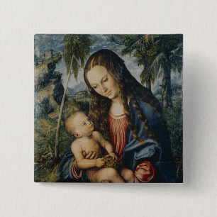 Bóton Quadrado 5.08cm Madonna sob a árvore de abeto, c.1510