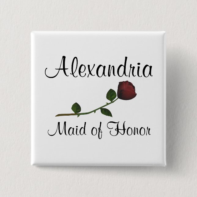 Bóton Quadrado 5.08cm "Madrinha de casamento" - Rosa estempilado longo v (Frente)
