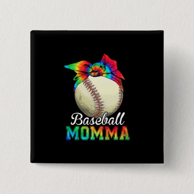 Bóton Quadrado 5.08cm Mãe Art Baseball Momma Birthday (Frente)