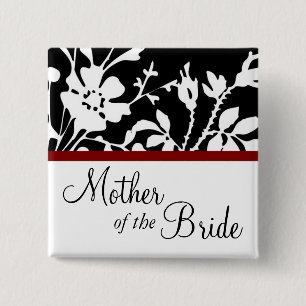 Bóton Quadrado 5.08cm Mãe do Botão Floral Branco e Preto