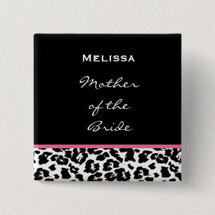 Bóton Quadrado 5.08cm Mãe do leopardo cor-de-rosa branco do preto da