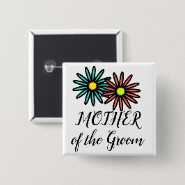 Bóton Quadrado 5.08cm Mãe do Noivo Flores de Turquesa e Coral
