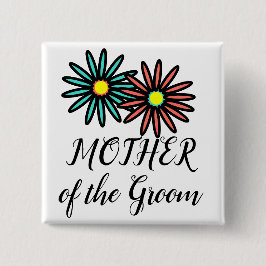 Bóton Quadrado 5.08cm Mãe do Noivo Flores de Turquesa e Coral