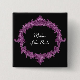 Bóton Quadrado 5.08cm MÃE do vintage preto roxo V08 da NOIVA
