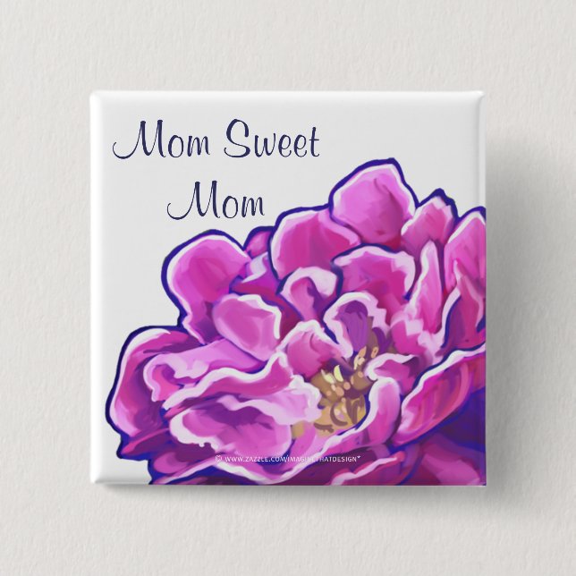 Bóton Quadrado 5.08cm Mãe Doce, Mãe, Peony (Frente)
