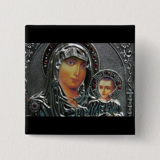 Bóton Quadrado 5.08cm Mãe Mary e Amor Jesus (Frente)