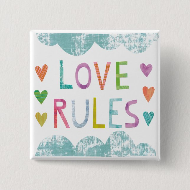 Bóton Quadrado 5.08cm Magic Love Rules with Hearts (Frente)