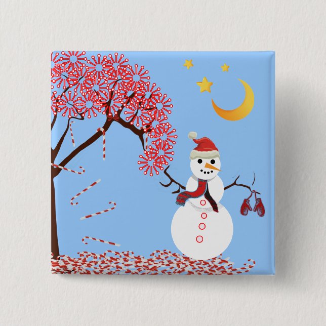 Bóton Quadrado 5.08cm Magnet De Árvore De Canas De Bonita Snowman (Frente)