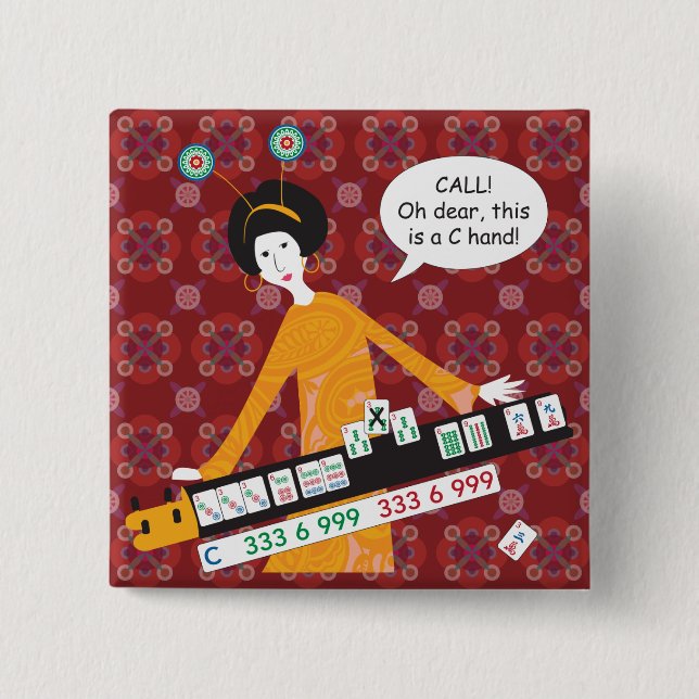 Bóton Quadrado 5.08cm Mah Jongg C Hand Button (Frente)