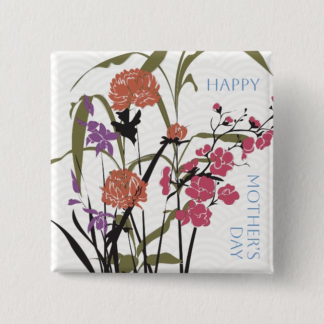 Bóton Quadrado 5.08cm Mah Jongg Flor Botão da Mãe (Frente)