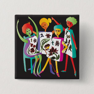 Bóton Quadrado 5.08cm Mah Jongg Flower Dance