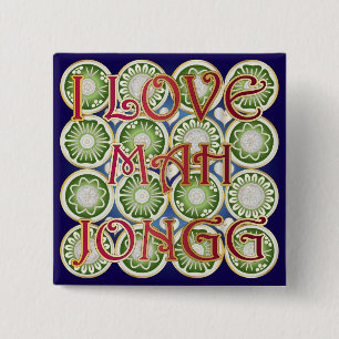 Bóton Quadrado 5.08cm Mah Jongg Namorados I Love MJ