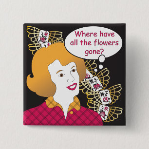 Bóton Quadrado 5.08cm Mah Jongg Sayings Flowers Pin