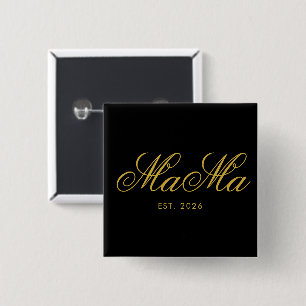 Bóton Quadrado 5.08cm Mama Est Personalizado Elegante Clássico Preto