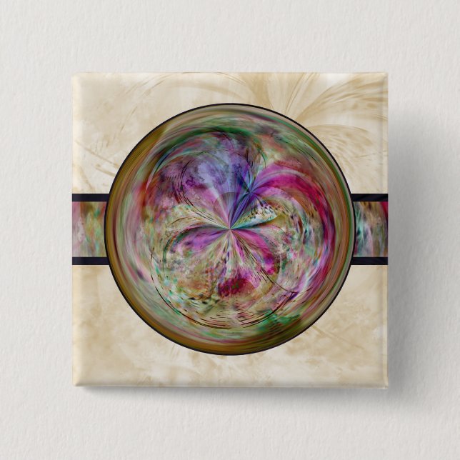 Bóton Quadrado 5.08cm Mandala abstrata da bolha com fita (Frente)