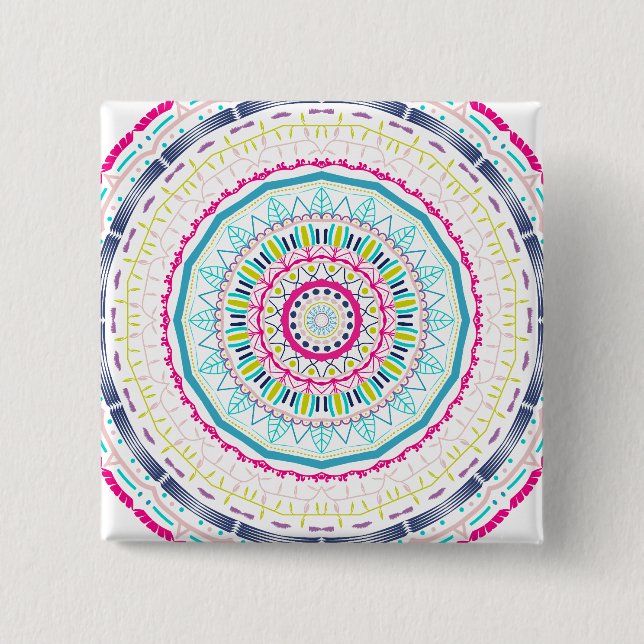 Bóton Quadrado 5.08cm mandala colorida (Frente)