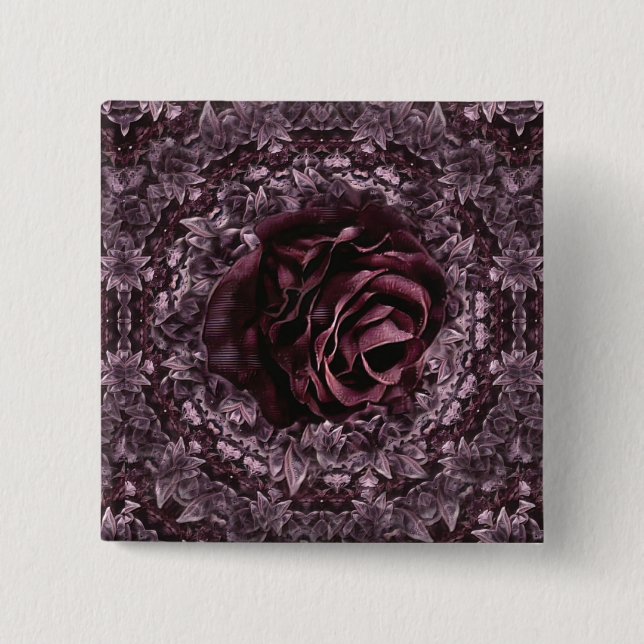 Bóton Quadrado 5.08cm Mandala de Rosa  (Frente)