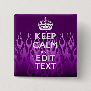Bóton Quadrado 5.08cm Mande seu texto manter a calma no roxo que compete